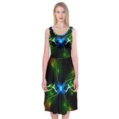 Colorful Neon Art Light Rays, Rainbow Colors Midi Sleeveless Dress by picsaspassion