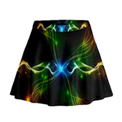 Colorful Neon Art Light Rays, Rainbow Colors Mini Flare Skirt by picsaspassion