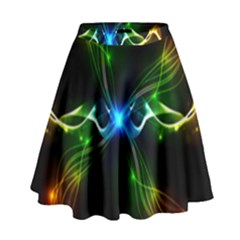 Colorful Neon Art Light Rays, Rainbow Colors High Waist Skirt by picsaspassion