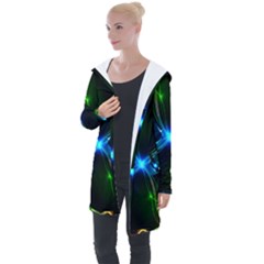 Colorful Neon Art Light Rays, Rainbow Colors Longline Hooded Cardigan by picsaspassion