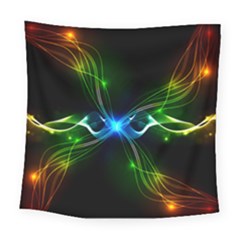 Colorful Neon Art Light Rays, Rainbow Colors Square Tapestry (large)