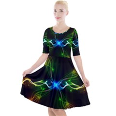 Colorful Neon Art Light Rays, Rainbow Colors Quarter Sleeve A-line Dress by picsaspassion