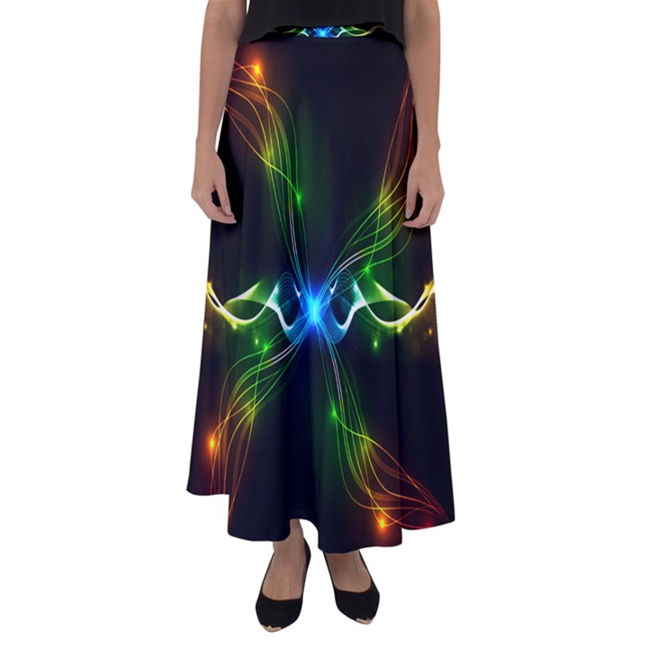 Colorful Neon Art Light rays, rainbow colors Flared Maxi Skirt