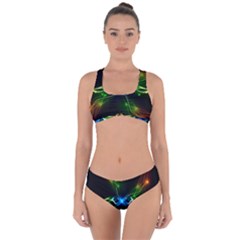 Colorful Neon Art Light Rays, Rainbow Colors Criss Cross Bikini Set by picsaspassion