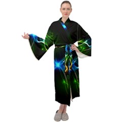 Colorful Neon Art Light Rays, Rainbow Colors Maxi Velour Kimono by picsaspassion