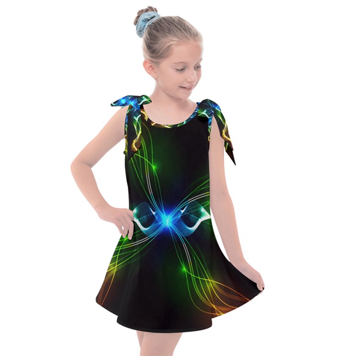 Colorful Neon Art Light rays, rainbow colors Kids  Tie Up Tunic Dress