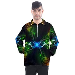 Colorful Neon Art Light Rays, Rainbow Colors Men s Half Zip Pullover