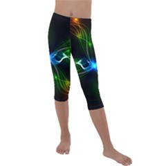 Colorful Neon Art Light Rays, Rainbow Colors Kids  Lightweight Velour Capri Leggings  by picsaspassion