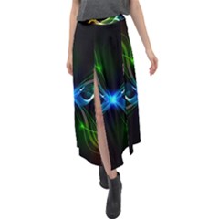 Colorful Neon Art Light Rays, Rainbow Colors Velour Split Maxi Skirt by picsaspassion