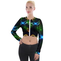 Colorful Neon Art Light Rays, Rainbow Colors Long Sleeve Cropped Velvet Jacket by picsaspassion