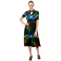 Colorful Neon Art Light Rays, Rainbow Colors Keyhole Neckline Chiffon Dress by picsaspassion