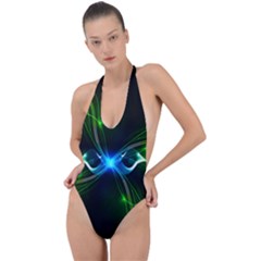 Colorful Neon Art Light Rays, Rainbow Colors Backless Halter One Piece Swimsuit by picsaspassion