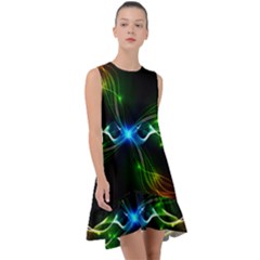 Colorful Neon Art Light Rays, Rainbow Colors Frill Swing Dress by picsaspassion