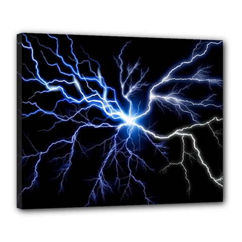 Blue Thunder Colorful Lightning Graphic Impression Canvas 20  X 16  (stretched) by picsaspassion