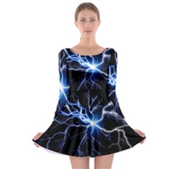 Blue Thunder Colorful Lightning Graphic Impression Long Sleeve Skater Dress by picsaspassion