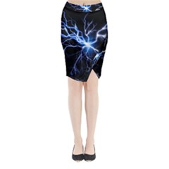 Blue Thunder Colorful Lightning Graphic Impression Midi Wrap Pencil Skirt by picsaspassion