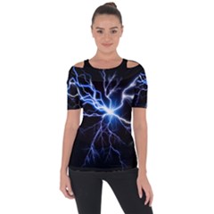 Blue Thunder Colorful Lightning Graphic Impression Shoulder Cut Out Short Sleeve Top by picsaspassion