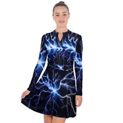 Blue Thunder Colorful Lightning Graphic Impression Long Sleeve Panel Dress by picsaspassion