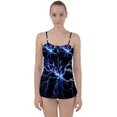 Blue Thunder Colorful Lightning Graphic Impression Babydoll Tankini Set by picsaspassion