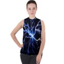 Blue Thunder Colorful Lightning graphic impression Mock Neck Chiffon Sleeveless Top View1