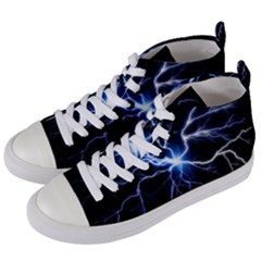 Blue Thunder Colorful Lightning Graphic Impression Women s Mid-top Canvas Sneakers by picsaspassion