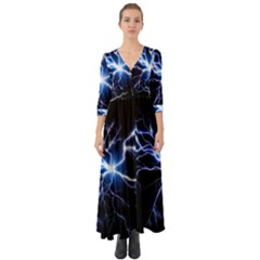 Blue Thunder Colorful Lightning Graphic Impression Button Up Boho Maxi Dress by picsaspassion