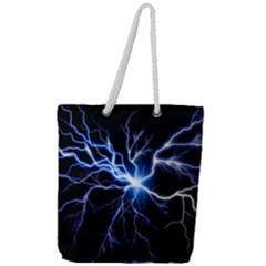 Blue Thunder Colorful Lightning Graphic Impression Full Print Rope Handle Tote (large) by picsaspassion