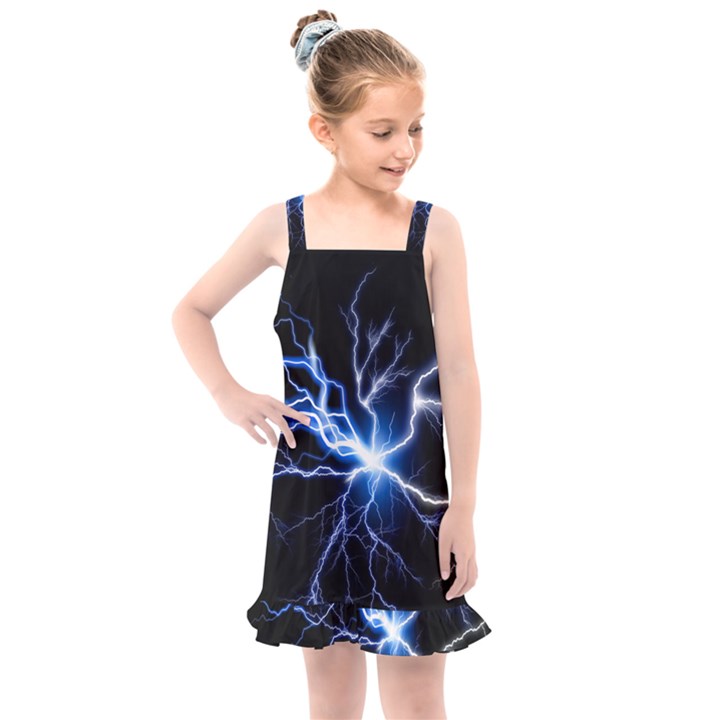 Blue Thunder Colorful Lightning graphic impression Kids  Overall Dress