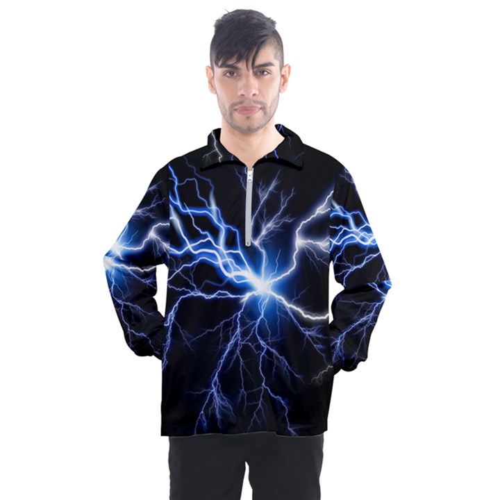 Blue Thunder Colorful Lightning graphic impression Men s Half Zip Pullover