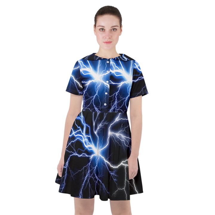 Blue Thunder Colorful Lightning graphic impression Sailor Dress