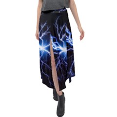 Blue Thunder Colorful Lightning Graphic Impression Velour Split Maxi Skirt by picsaspassion