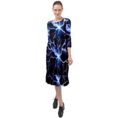 Blue Thunder Colorful Lightning Graphic Impression Ruffle End Midi Chiffon Dress by picsaspassion