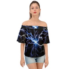 Blue Thunder Colorful Lightning Graphic Impression Off Shoulder Short Sleeve Top by picsaspassion