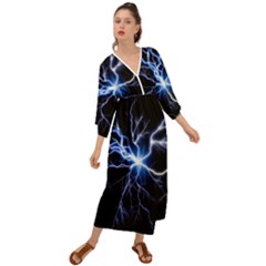 Blue Thunder Colorful Lightning Graphic Impression Grecian Style  Maxi Dress by picsaspassion