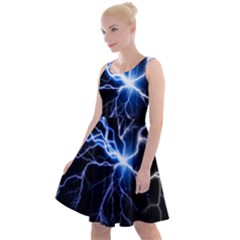 Blue Thunder Colorful Lightning Graphic Impression Knee Length Skater Dress by picsaspassion