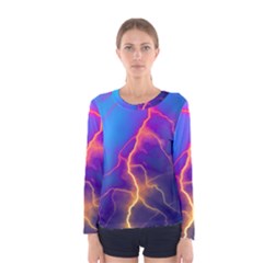 Blue Lightning Colorful Digital Art Women s Long Sleeve Tee