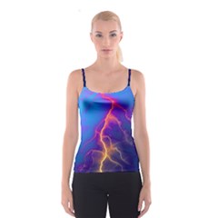 Blue Lightning Colorful Digital Art Spaghetti Strap Top by picsaspassion