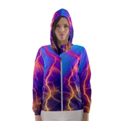 Blue Lightning Colorful Digital Art Women s Hooded Windbreaker