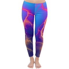 Blue Lightning Colorful Digital Art Classic Winter Leggings by picsaspassion