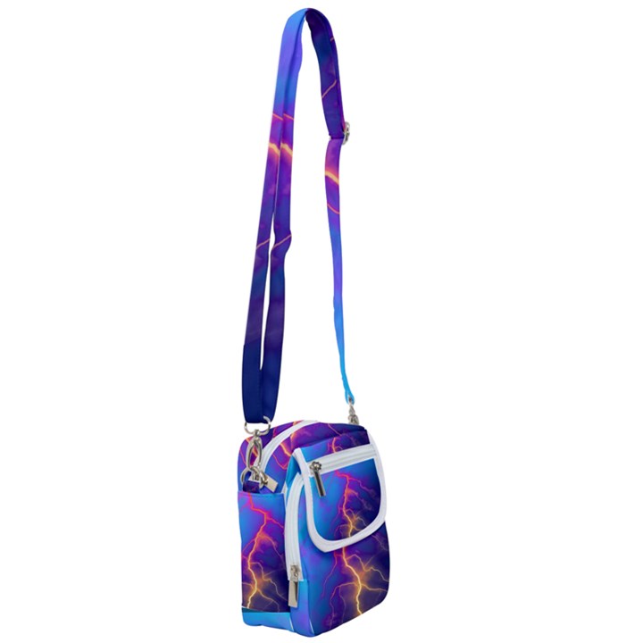 Blue Lightning colorful digital art Shoulder Strap Belt Bag