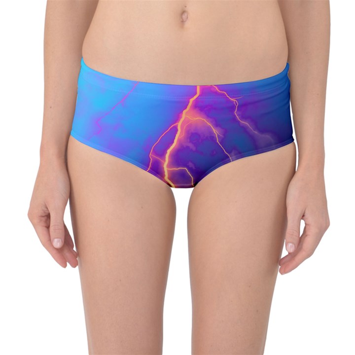 Blue Lightning colorful digital art Mid-Waist Bikini Bottoms