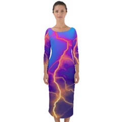 Blue Lightning Colorful Digital Art Quarter Sleeve Midi Bodycon Dress by picsaspassion