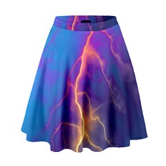 Blue Lightning Colorful Digital Art High Waist Skirt by picsaspassion