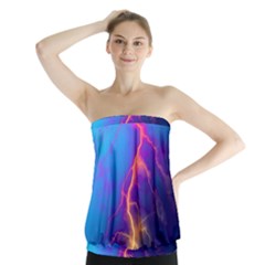 Blue Lightning Colorful Digital Art Strapless Top by picsaspassion