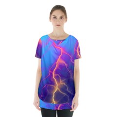 Blue Lightning Colorful Digital Art Skirt Hem Sports Top by picsaspassion