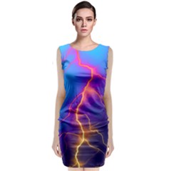 Blue Lightning Colorful Digital Art Sleeveless Velvet Midi Dress