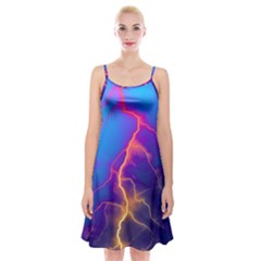 Blue Lightning Colorful Digital Art Spaghetti Strap Velvet Dress