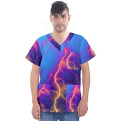 Blue Lightning Colorful Digital Art Men s V-neck Scrub Top