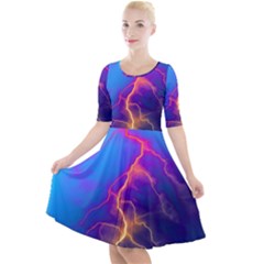 Blue Lightning Colorful Digital Art Quarter Sleeve A-line Dress by picsaspassion