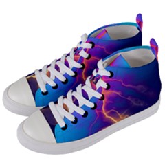 Blue Lightning Colorful Digital Art Women s Mid-top Canvas Sneakers by picsaspassion